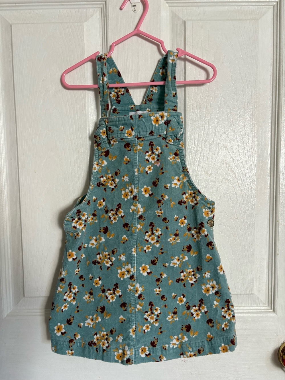 Tahari Teal Floral Corduroy Girls Overall Dress